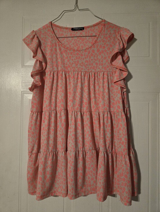 Heimish Tops - Vero Moda Pink Leopard Tiered Ruffle Tunic